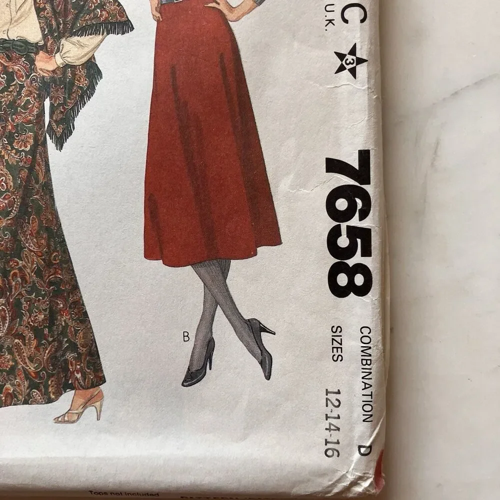 1 New Vintage‎ 1981 McCall's 7658 Flared Bias Skirt In 3 Lengths & Shawl Pattern